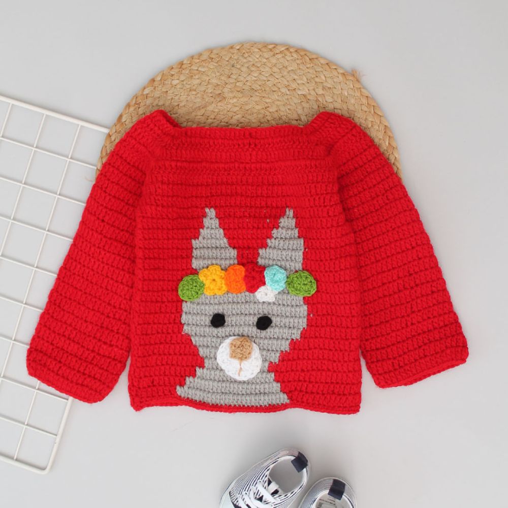 Vibrant Red Sweater with white coloured embroidery 